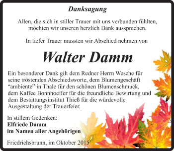 Traueranzeige von Walter Damm von Mitteldeutsche Zeitung Quedlinburg