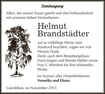 Traueranzeige von Helmut Brandstädter von Super Sonntag Aschersleben