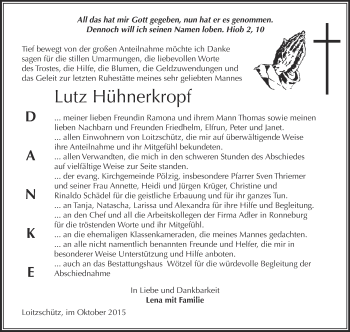 Traueranzeige von Lutz Hühnerkopf von Super Sonntag Zeitz