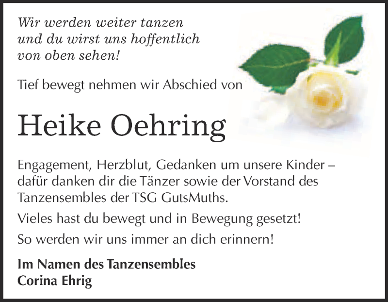  Traueranzeige für Heike Oehring vom 10.10.2015 aus Super Sonntag Quedlinburg