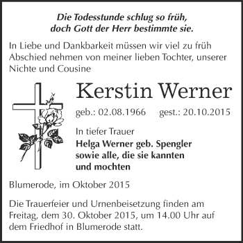 Traueranzeige von Kerstin Werner von Super Sonntag SGH Mansf. Land