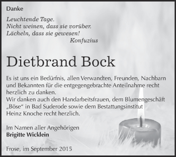 Traueranzeige von Dietbrand Bock von Super Sonntag Aschersleben