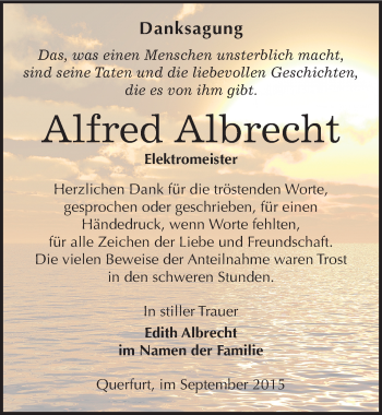 Traueranzeige von Alfred Albrecht von Mitteldeutsche Zeitung Merseburg/Querfurt