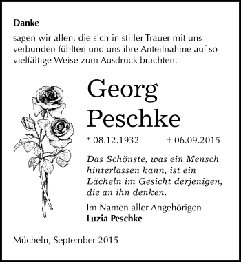 Traueranzeige von Georg Peschke von Mitteldeutsche Zeitung Merseburg/Querfurt