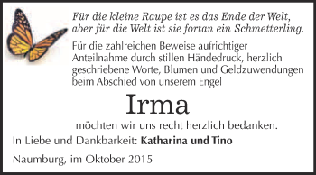 Traueranzeige von Irma  von WVG - Wochenspiegel NMB / WSF / ZTZ