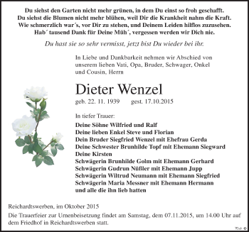 Traueranzeige von Dieter Wenzel von Mitteldeutsche Zeitung Weißenfels