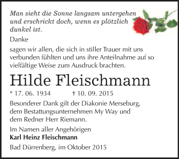 Traueranzeige von Hilde Fleischmann von WVG - Wochenspiegel Merseburg
