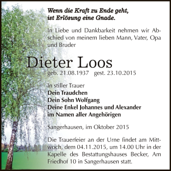 Traueranzeige von Dieter Loos von Super Sonntag SGH Mansf. Land