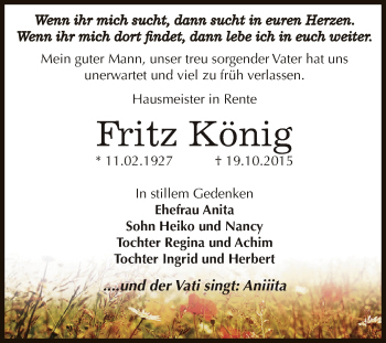 Traueranzeige von Fritz König von WVG - Wochenspiegel Dessau / Köthen