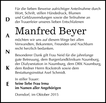 Traueranzeige von Manfred Beyer von Mitteldeutsche Zeitung Naumburg/Nebra