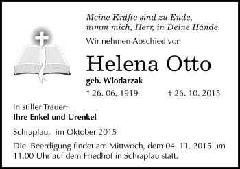 Traueranzeige von Helena Otto von Mitteldeutsche Zeitung Merseburg/Querfurt