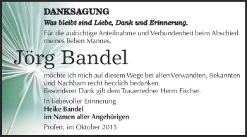 Traueranzeige von Jörg Bandel von Super Sonntag Zeitz