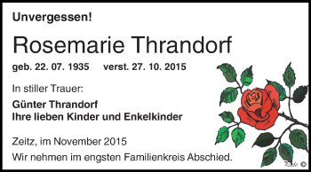 Traueranzeige von Rosemarie Thrandorf von Super Sonntag Zeitz
