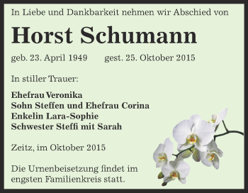 Traueranzeige von Horst Schumann von Super Sonntag Zeitz