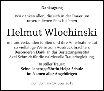 Traueranzeige von Helmut Wlochinski von Mitteldeutsche Zeitung Naumburg/Nebra