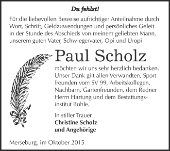 Traueranzeige von Paul Scholz von WVG - Wochenspiegel Merseburg