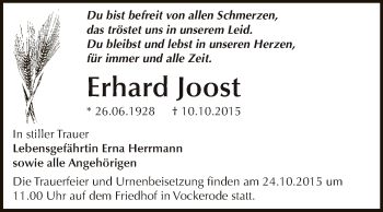 Traueranzeige von Erhard Joost von WVG - Wochenspiegel Dessau / Köthen