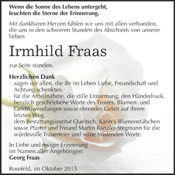 Traueranzeige von Irmhild Fraas von WVG - Wochenspiegel Dessau / Köthen