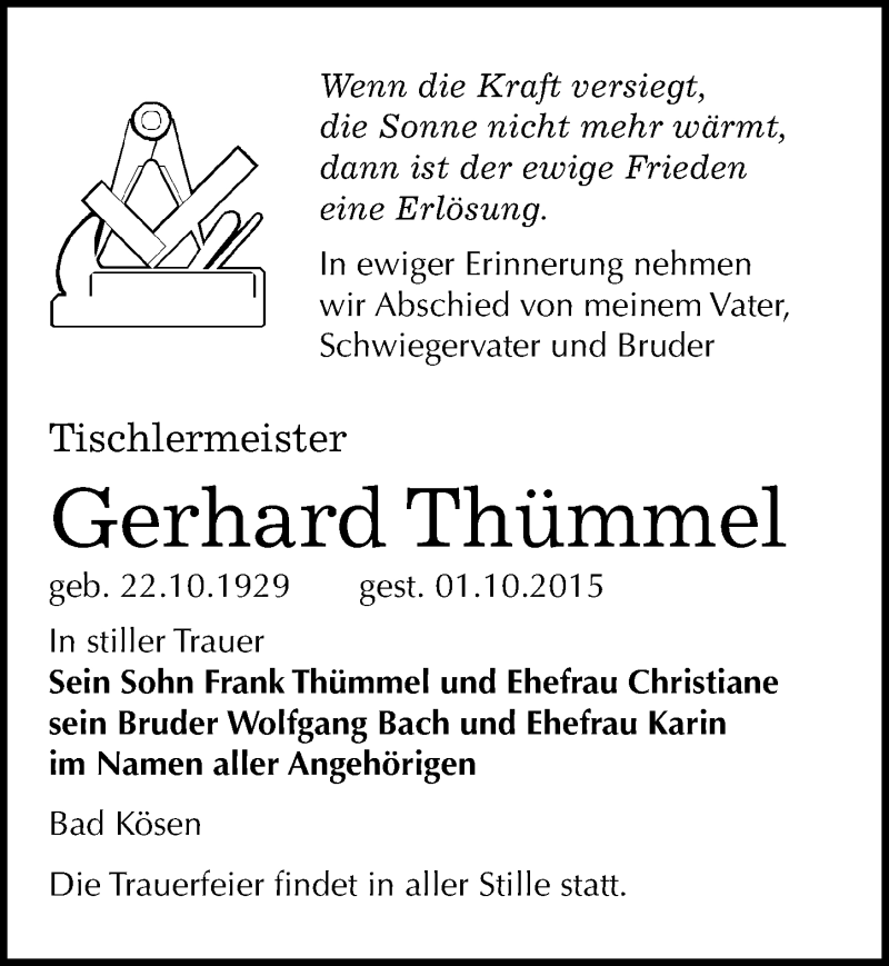  Traueranzeige für Gerhard Thümmel vom 07.10.2015 aus Mitteldeutsche Zeitung Naumburg/Nebra