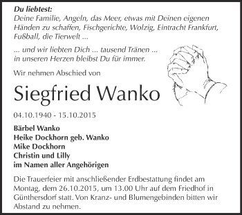 Traueranzeige von Siegfried Wanko von Super Sonntag Merseburg