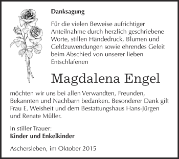 Traueranzeige von Magdalena Engel von Super Sonntag Aschersleben