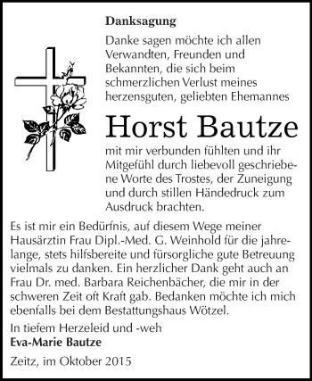 Traueranzeige von Horst Bautze von Super Sonntag Zeitz