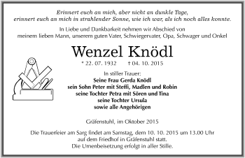 Traueranzeige von Wenzel Knödl von Mitteldeutsche Zeitung Mansfelder Land
