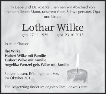 Traueranzeige von Lothar Wilke von Super Sonntag SGH Mansf. Land
