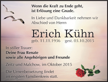 Traueranzeige von Erich Kühn von Mitteldeutsche Zeitung Zeitz