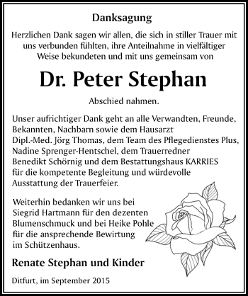 Traueranzeige von Peter Stephan von Mitteldeutsche Zeitung Quedlinburg