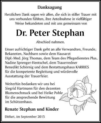 Traueranzeige von Peter Stephan von WVG - Wochenspiegel Quedlinburg
