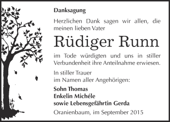 Traueranzeige von Rüdiger Runn von WVG - Wochenspiegel Wittenberg