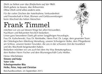 Traueranzeige von Frank Timmel von WVG - Wochenspiegel NMB / WSF / ZTZ