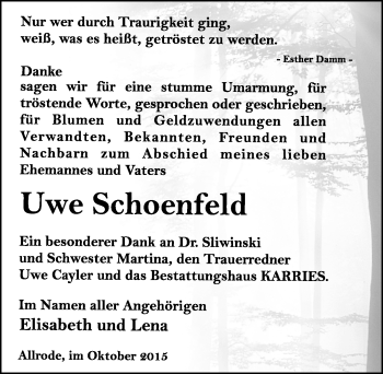 Traueranzeige von Uwe Schoenfeld von Mitteldeutsche Zeitung Quedlinburg