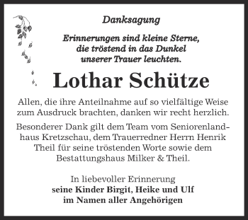 Traueranzeige von Lothar Schütze von Super Sonntag Zeitz