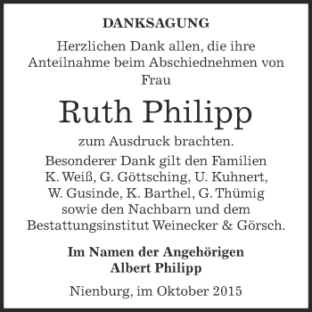 Traueranzeige von Ruth Philipp von Super Sonntag Bernburg