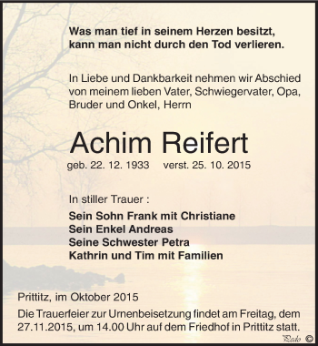 Traueranzeige von Achim Reifert von Mitteldeutsche Zeitung Weißenfels
