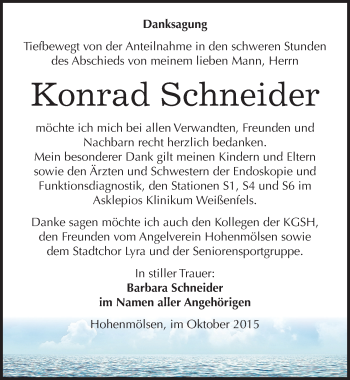 Traueranzeige von Konrad Schneider von Mitteldeutsche Zeitung Weißenfels