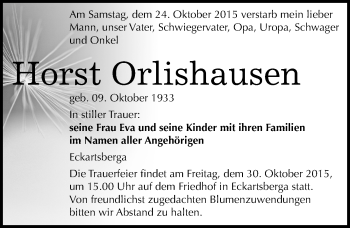 Traueranzeige von Horst Orlishausen von Mitteldeutsche Zeitung Naumburg/Nebra
