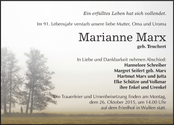 Traueranzeige von Marianne Marx von Mitteldeutsche Zeitung Köthen