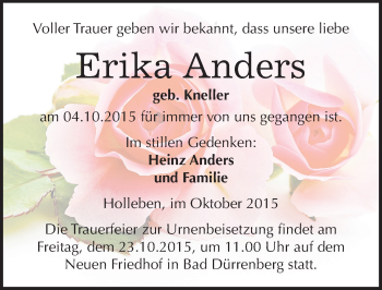 Traueranzeige von Erika Anders von Mitteldeutsche Zeitung Halle/Saalkreis