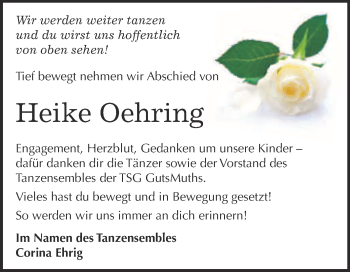 Traueranzeige von Heike Oehring von Super Sonntag Quedlinburg