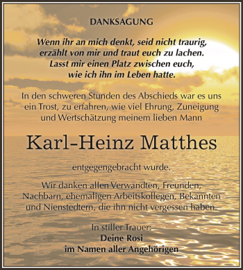 Traueranzeige von Karl-Heinz Matthes von Super Sonntag SGH Mansf. Land