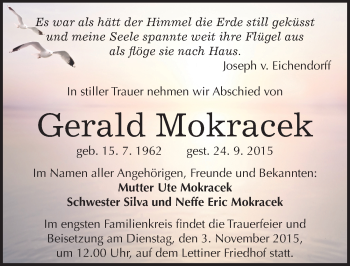 Traueranzeige von Gerald Mokracek von Mitteldeutsche Zeitung Halle/Saalkreis