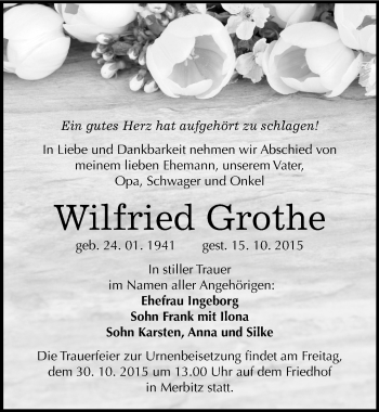 Traueranzeige von Wilfried Grothe von Mitteldeutsche Zeitung Halle/Saalkreis