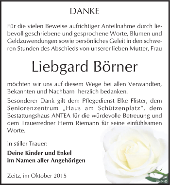 Traueranzeige von Liebgard Börner von Mitteldeutsche Zeitung Zeitz