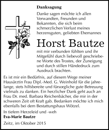 Traueranzeige von Horst Bautze von Mitteldeutsche Zeitung