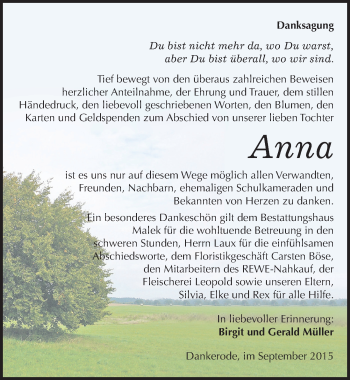 Traueranzeige von Anna  von Mitteldeutsche Zeitung Quedlinburg