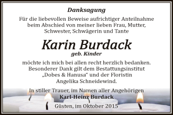 Traueranzeige von Karin Burdack von Super Sonntag Bernburg