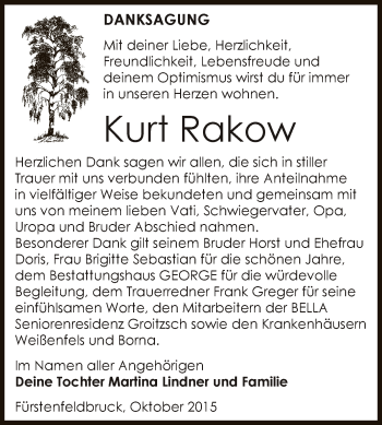 Traueranzeige von Kurt Rakow von Super Sonntag Zeitz